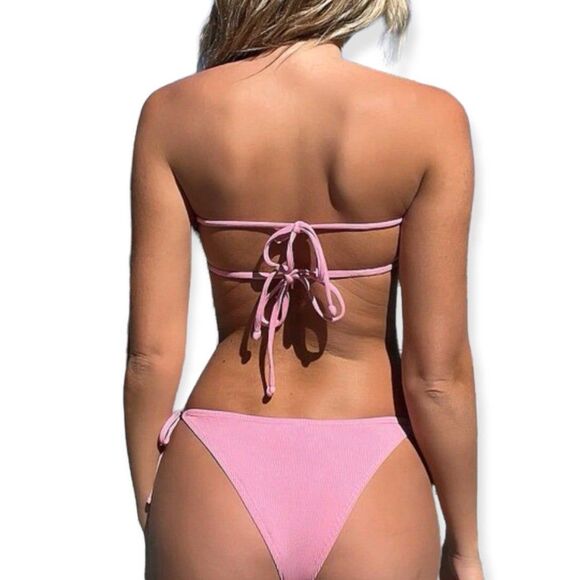 SHEIN Floral Print Frilly Trim Bandeau Side Tie Swimsuit Set - Picture 2 of 5